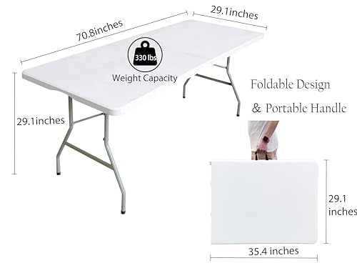 6ft Heavy Duty Plastic Folding Picnic Table - Portable & Sturdy