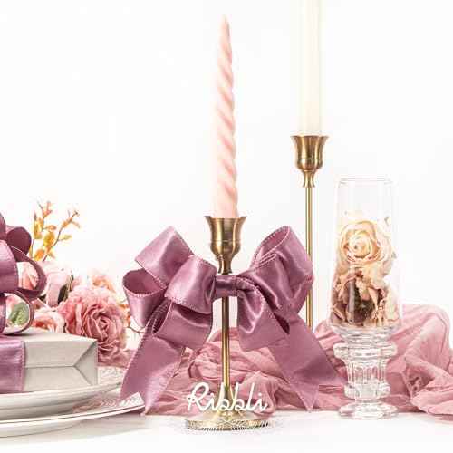 Ribbli Rosy Mauve Satin Wired Ribbon 1.5 Inch Mauve Christmas Ribbon for Gift Wrapping Wreaths Garland Tree Decoration Crafts Home Decor-Continous 20 Yards