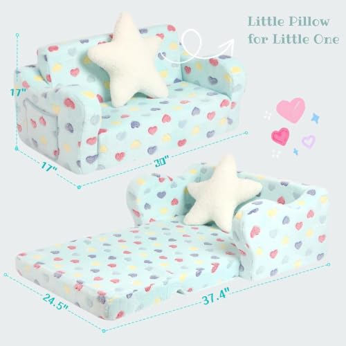 MOMCAYWEX Kids Sofa Chair, Extra Wide 2-in-1 Foldable