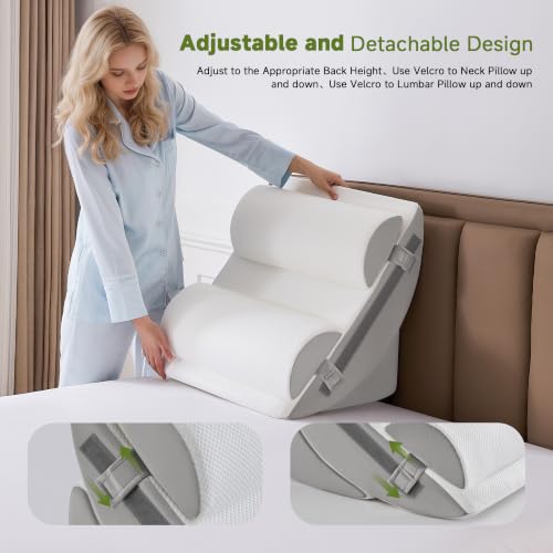 Yojoker 9PCS Wedge Pillow Set for Post-Surgery Support, Adjustable Full-Body Wedge Set in White-Grey