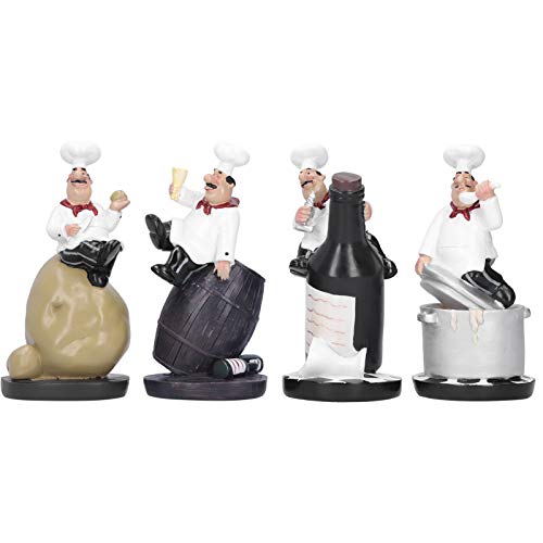 Chef Figurine Set - Rustic Kitchen Decor Statue Gift for Cabinet & Counter