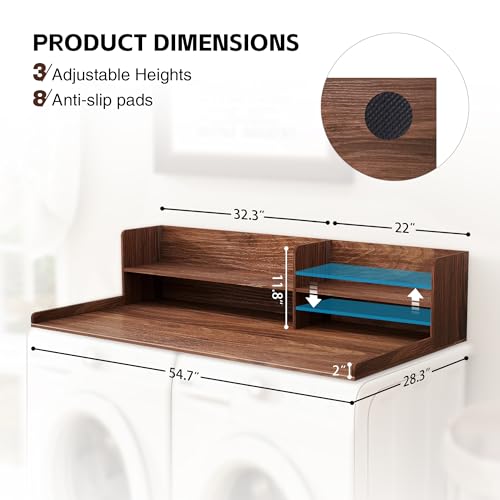 Desility Walnut 2-Tier Wooden Washer Dryer Topper - Large Laundry Surface