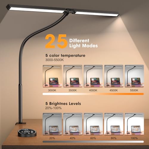 Pzloz LED Desk Lamp for Office & Home Black - Eye-Caring Adjustable Table Light