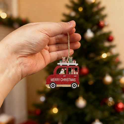 Christmas Ornaments 9pcs Farmhouse Rustic Wooden Christmas Tree Decorations for Garlands Outdoor Winter & New Year Holiday Party Supplies