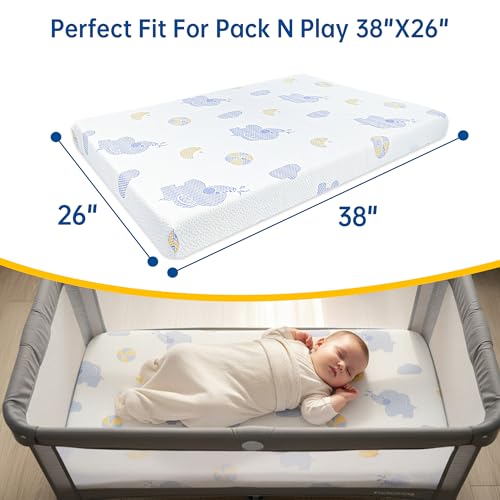 WEVFGHI Warm White Pack and Play Mattress 38x26 Dual Sided Memory Foam