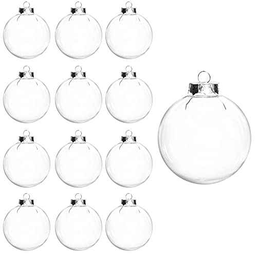 12 Pcs DIY Clear Plastic Fillable Balls Ornament, 2.36Inch Christmas Balls for Christmas, Halloween, Birthday, Wedding Decor, Crafts Decorations (60 mm)