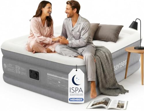 Prosenses Queen Air Mattress with Built-in Pump, 18in, Cloud Grey, Fabric-Laminated