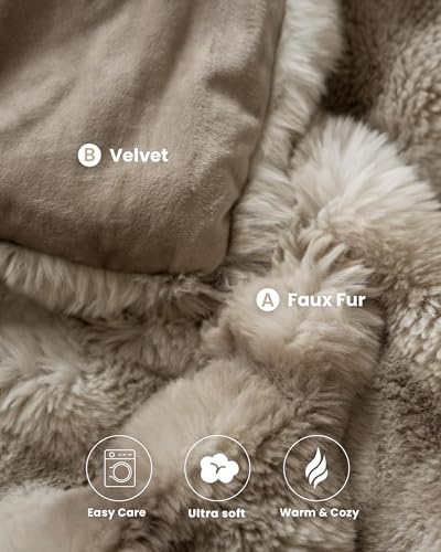 Tie-Dye Light Taupe Faux Fur Throw Blanket 50x60 Inches - Plush Cozy Bubble Design