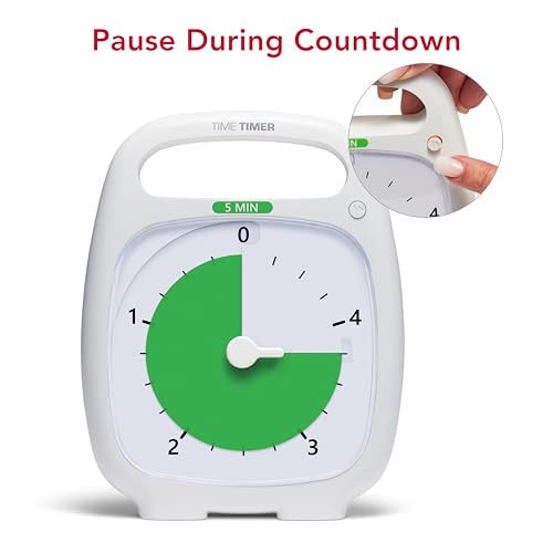 5-Minute Visual Timer for Desk - Silent Countdown Timer with Handle, Classroom & Office Use - White 5-1/2 x 7 in