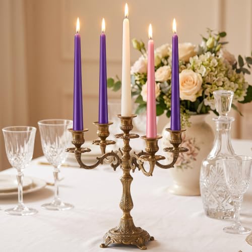 Patelai 80 Pcs Christmas Advent Taper Candles 10 Inch - Purple Pink White