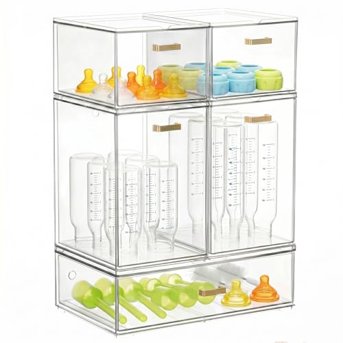 LALOBLUE Stackable Clear Acrylic Drawer Organizer for Baby Bottles & Makeup