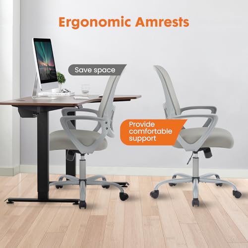 Ergonomic Mesh Office Chair Grey 18.5" Fixed Arm - Sweetcrispy