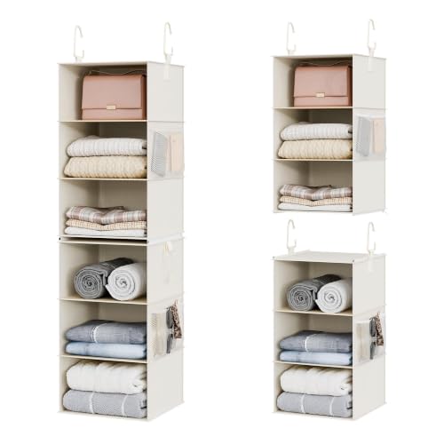 Hanging Closet Organizer with 6 Shelves - 2-in-1 Ivory & White, 12.5"D x 12.5"W x 47.25"H