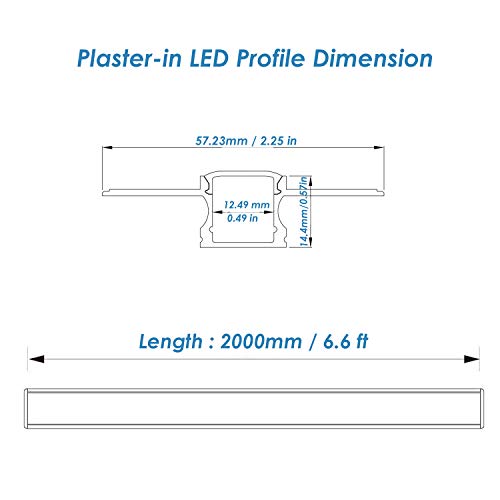 Besseto 6 Pack Plaster-in LED Aluminum Channel 2M/6.6FT for Wall and Ceiling Diffuser