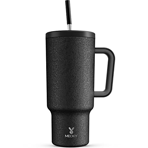 Meoky Night 40oz Insulated Stainless Steel Travel Tumbler with Handle, Leak-Proof Lid & Straw