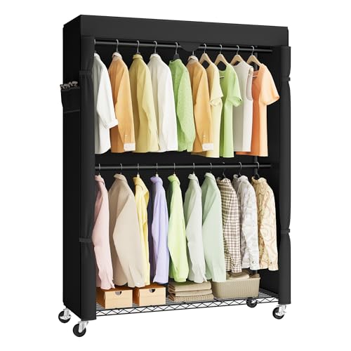 Heavy-Duty Clothes Rack with Fabric Cover - Portable Garment Organizer, 43.3 W
