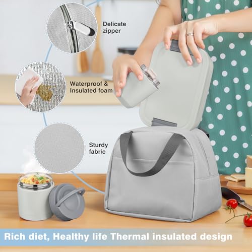 Gray Bento Lunch Box Set with Soup Thermo Food Jar and Tumbler for Kids & Adults