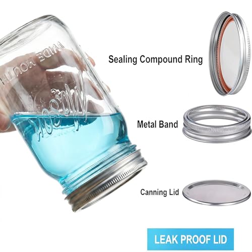 Rubtlamp Clear Mason Jars 32oz Wide Mouth Glass Jars 12 Pack with Airtight Lids