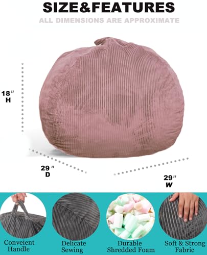 Kisoy Dusty Pink Faux Rabbit Fur Bean Bag Chair - 2.5ft Kids & Teen Fluffy Sofa