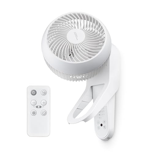 Wall Mount Air Circulator Fan with Remote - 360° Oscillation, 3 Speeds, White