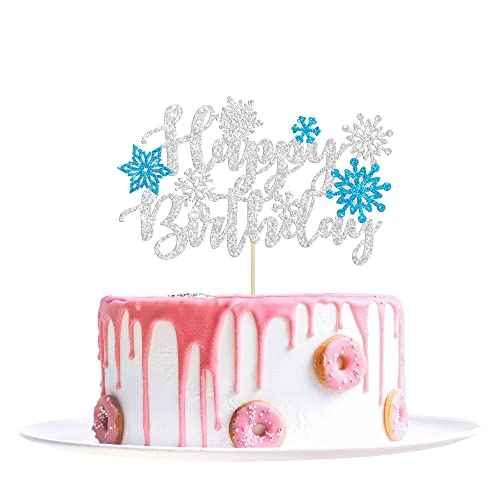1Pcs Snowflake Happy Birthday Cake Topper Winter Wonderland Frozen Cake Topper Decoration Snowflake Party Supplies Blue