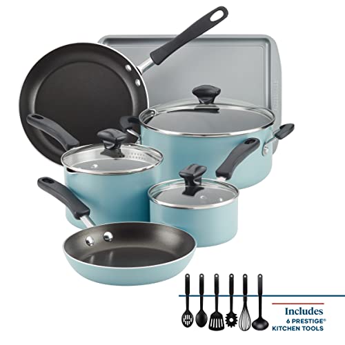 Farberware Cookstart 15-Piece Aluminum DiamondMax Nonstick Cookware Set - Aqua