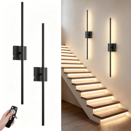 LightFuze Black Battery Operated Wireless Wall Sconce Set of 2 with Motion Sensor and Remote