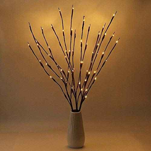 LED Branch Lights, Battery Powered, Warm White, Brown, Plastic, 20 LED, 5 Bendable Poles, 25 Inches, Modern Office Decoration