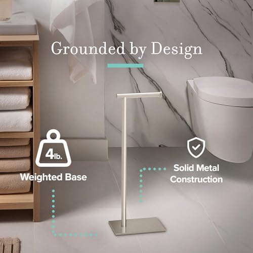 Freestanding Bathroom Toilet Paper Holder Stand Satin Nickel 22.25in