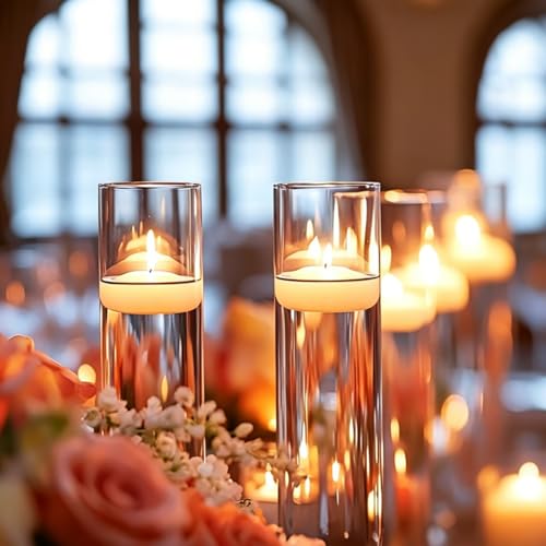 PNJHDZ 16-Piece Glass Cylinder Vase Set for Centerpieces with 24 Floating Candles - 4 Sizes
