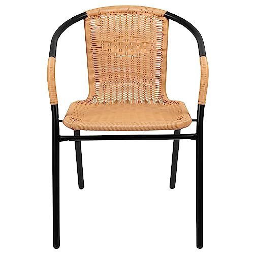 Beige Rattan Stackable Indoor-Outdoor Restaurant Chair Set of 2 - Contemporary Style