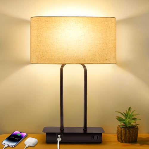 BesLowe 16’’ Cream Bedside Nightstand Table Lamp with Touch Control & LED Bulb