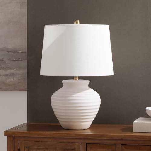 Ledger Table Lamp - 22.5 Inch Coastal Bone Ceramic & Fabric Bedside Light