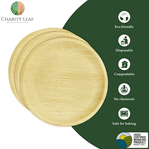 Charity Leaf 12-Inch Disposable Bamboo Plates - 25 Pieces, Eco-Friendly Serving Platters