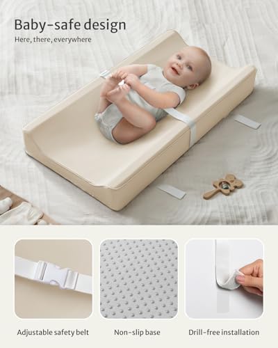 Beige Vegan Leather Baby Changing Pad with Waterproof Cover - Standard Size