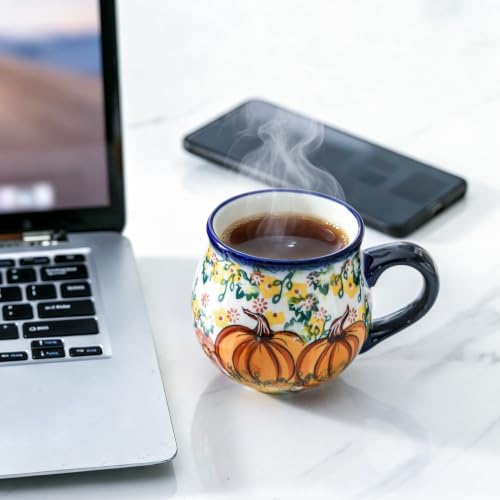 ALMA 12oz Handpainted Pumpkin Ceramic Coffee Mug with Handle (Pumpkin Variant)