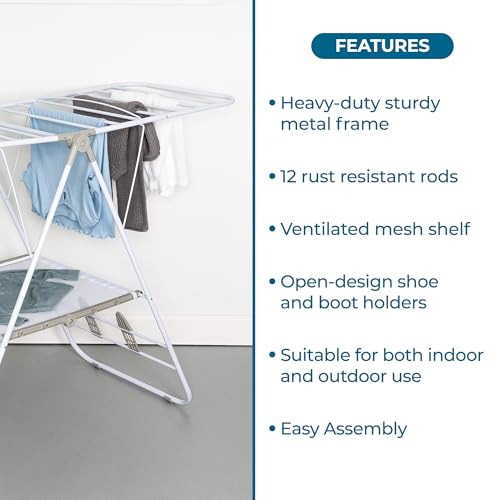 Honey-Can-Do White Heavy-Duty Gullwing Clothes Drying Rack 57" W - Collapsible Indoor/Outdoor Laundry Organizer