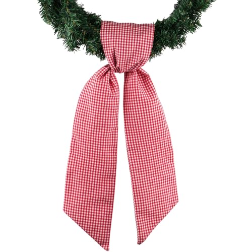 YKW Red White Gingham Wreath Sash for Holiday & Wedding Decor, 5.12" x 54.33"