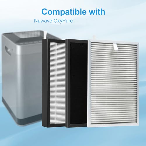Replacement Air Purifier Filters Set for Nuwave OxyPure 47001-47004 with HEPA & Ozone Removal - 1 SS Pre-filter + 1 Ozone Filter + 3 HEPA/Carbon Filters