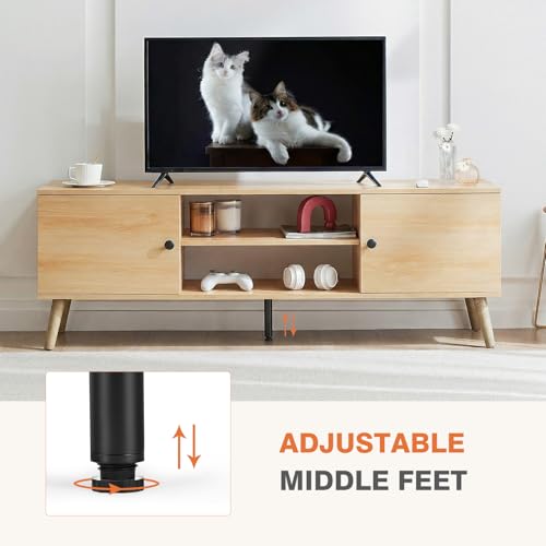 Wood TV Stand for 55 60 Inch Flat Screen with Storage - DUMOS Entertainment Center