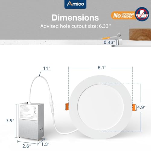 Amico 6 Pack 6 Inch LED Recessed Ceiling Lights, Dimmable, 5-CCT, 1050LM, White / 6 Inch