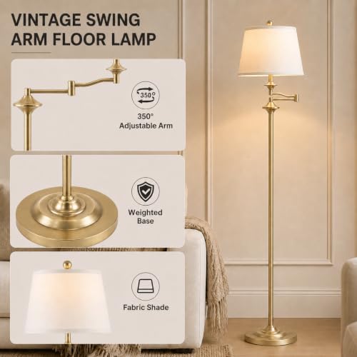 Wio-Mio Vintage Gold Floor Lamp with Adjustable Swing Arm and Remote Control