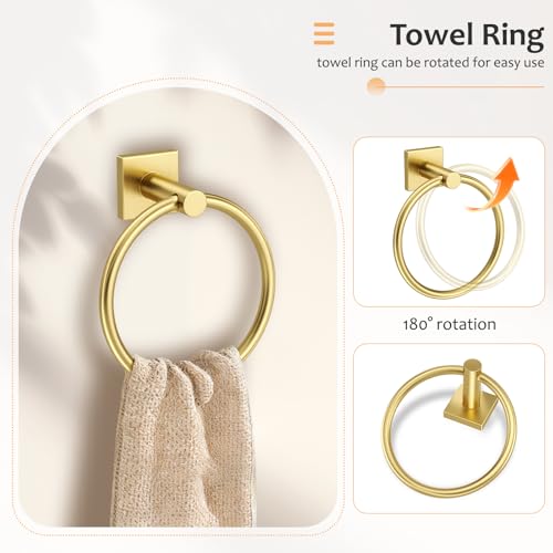 Brushed Gold Bathroom Hardware Set - 5 Pieces Stainless Steel Towel Racks & Accessories