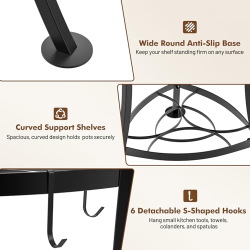 6-Tier Cast Iron Pot Rack Organizer for Kitchen Cookware Storage