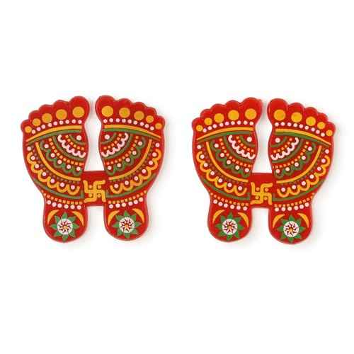 Handmade Deepak Red Acrylic Diwali Rangoli with Laxmi Charan Pagla | Floor & Table Diwali Decoration with Studded Stones & Sequins | Traditional Festive Home Door Rangoli D?cor (Multi)