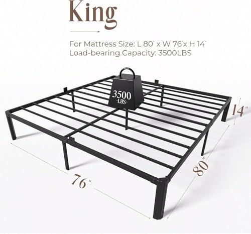Black King Metal Bed Frame 14 Inch Heavy Duty Platform Bed No Box Spring Needed