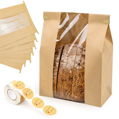 Yellow 200 Pack Large Sourdough Bread Bags with Tin Tie & Stickers - Rustic Bakery Supplies