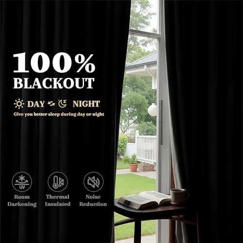 Blackout Linen Curtains 52x84 Inches Set of 2 - Natural Beige, Room Darkening, Thermal Insulated
