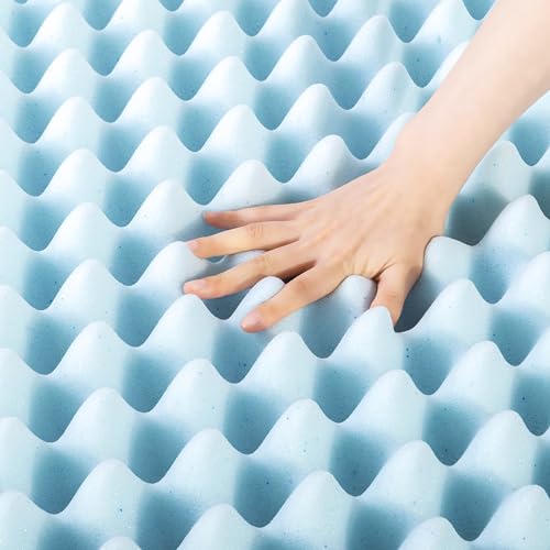 4 Inch Queen Egg Crate Memory Foam Mattress Topper with Cooling Gel - Light Blue