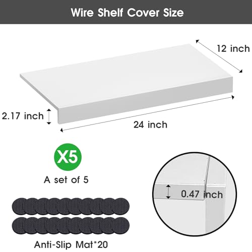 VOYALUYA 5 Pack Wood Wire Shelf Covers 24 x 12 Inch for Pantry & Shelving